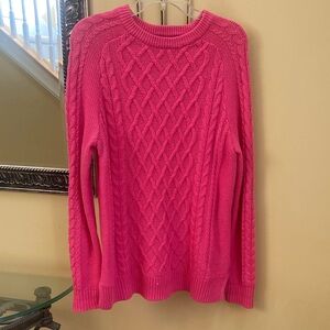 Old Navy Women's M Tall Fuchsia Pink Cable Knit Sweater w side slits
